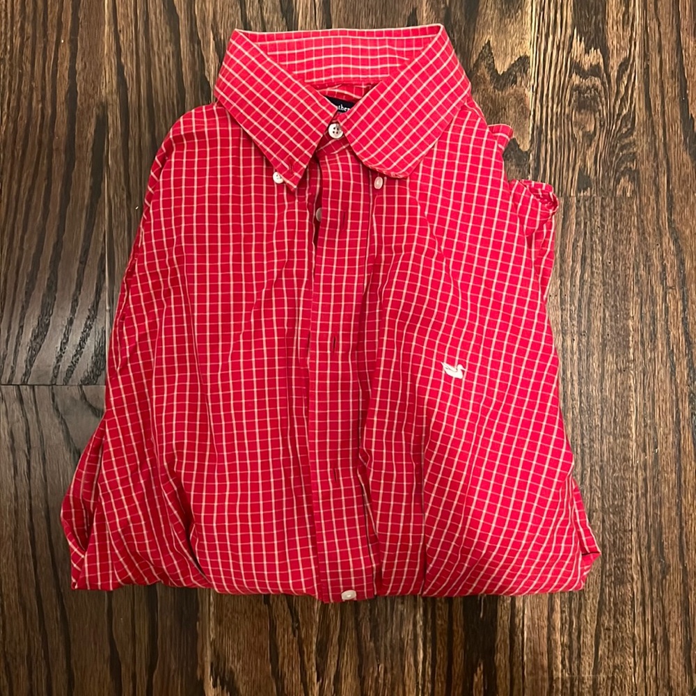 Southern marsh long sleeve button down red large